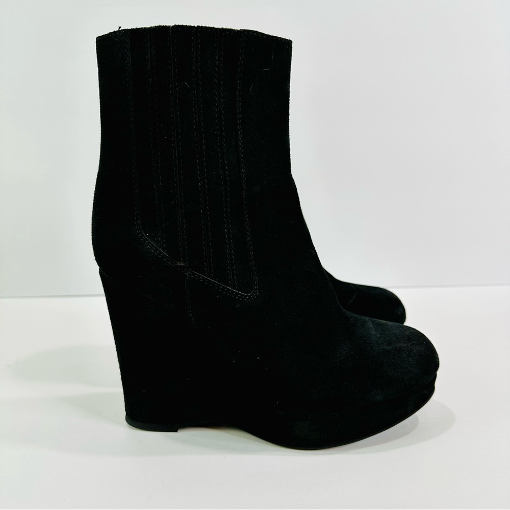 🎀 JUICY COUTURE SEUDE BLACK PLATFORM 4 1/2” WEDGE HEEL WORN ONCE SIZE 10 ITALY - Picture 4 of 7